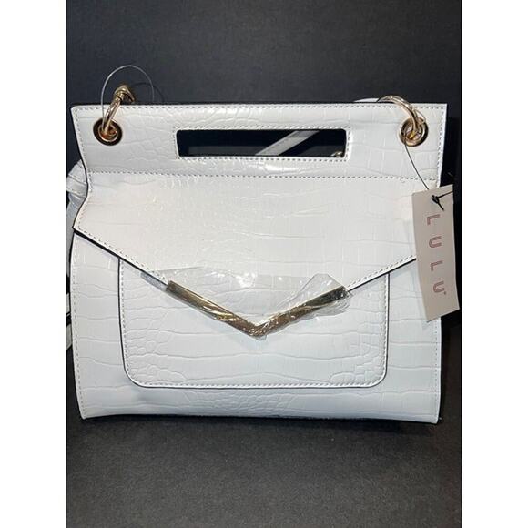 Lulu white jacee triple handle flap shoulder bag crossbody purse croc NWT - Picture 4 of 12